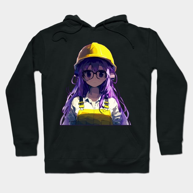 Anime Girl worker in construction helmet, hard hat Hoodie by TomFrontierArt